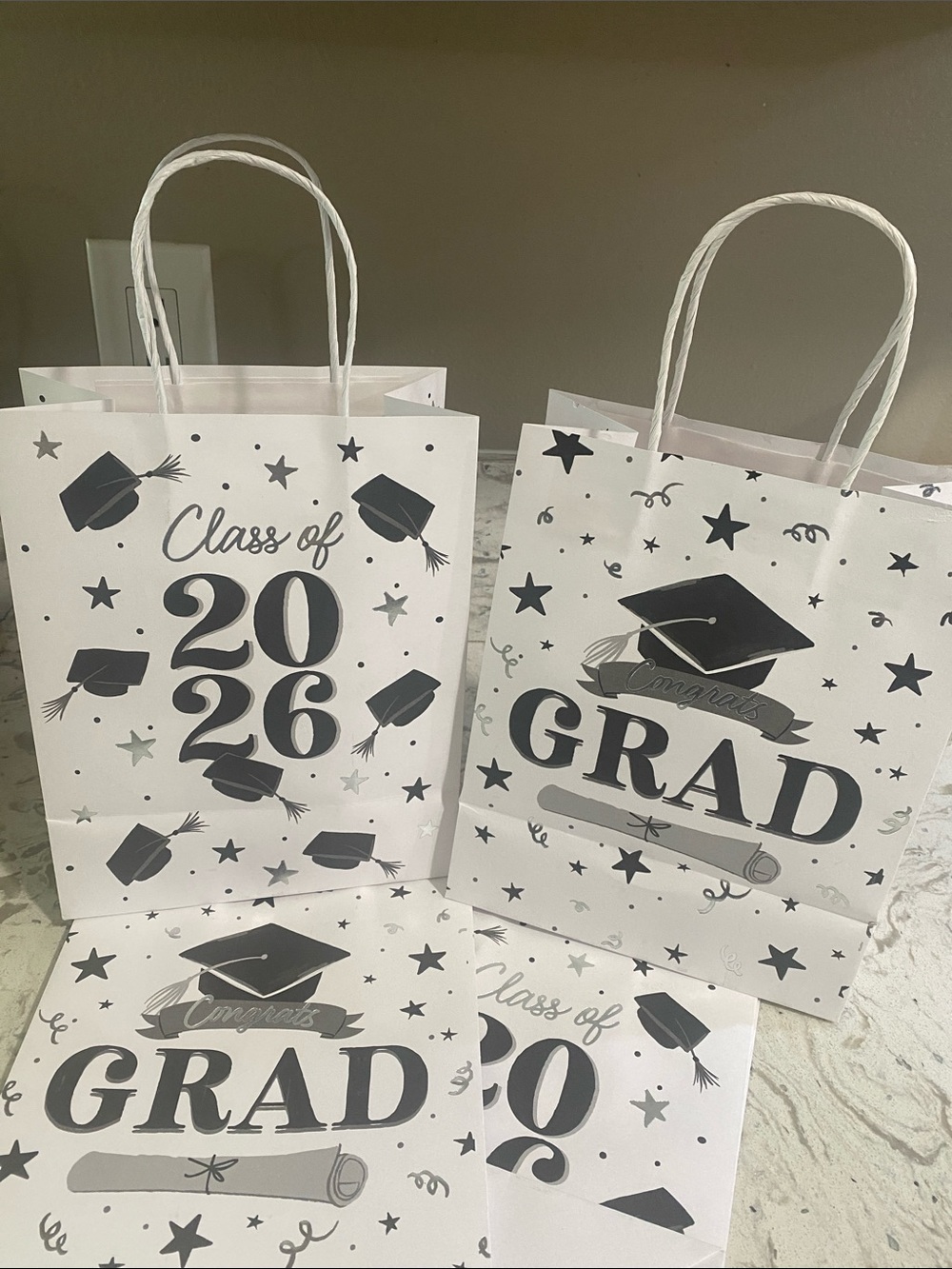 4 Graduation Gift Bags - White and Black Grad Design
